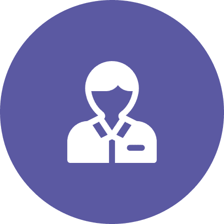 Icon of a person in a suit and tie on a purple circular background.